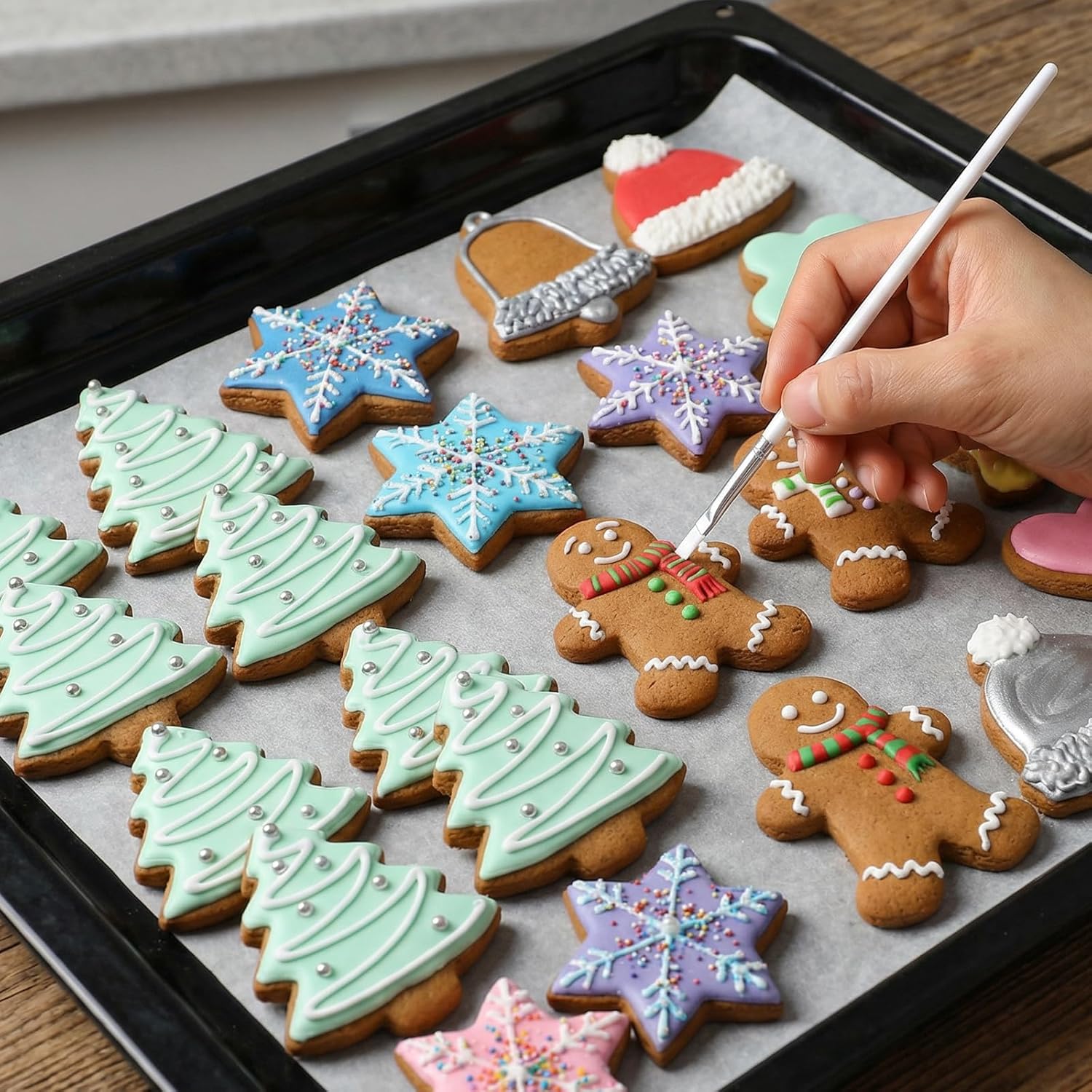 15 PCS Cake Decorating Brushes, Sugar Cookie Decorating Brushes Kit | Food Safe Basting Brush Multifunctional Decorative Baking Supplies Candy Icing Pastry Brush for Bakers(Black)