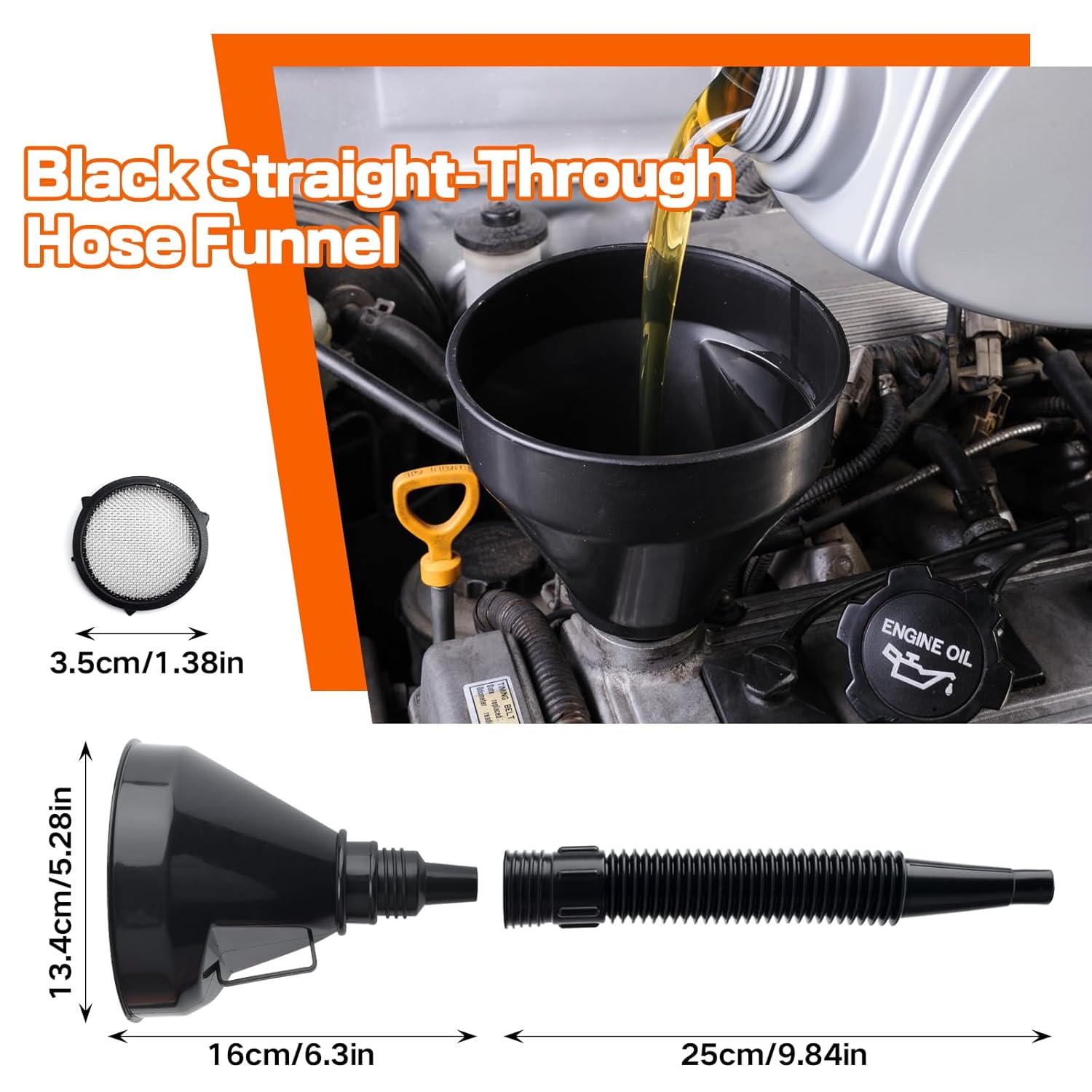 10Pcs Funnels for Automotive Use, Wide Mouth Plastic Oil Funnel Set | Flexible Long Neck Fuel Funnel Kit with Spout & Filter for Filling Car Engine Oil, Gasoline, Diesel, Coolant, Fluid