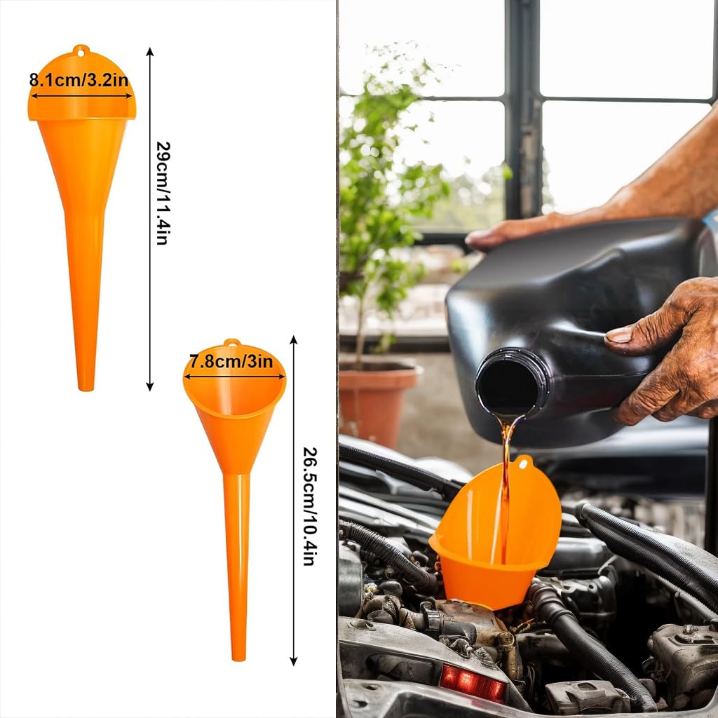 10 PCS Funnels for Automotive Use .Automotive Funnel Set with Wide Mouth Long Neck Hose, Flexible Oil Transmission Fuel Funnel Kit for Oil Change