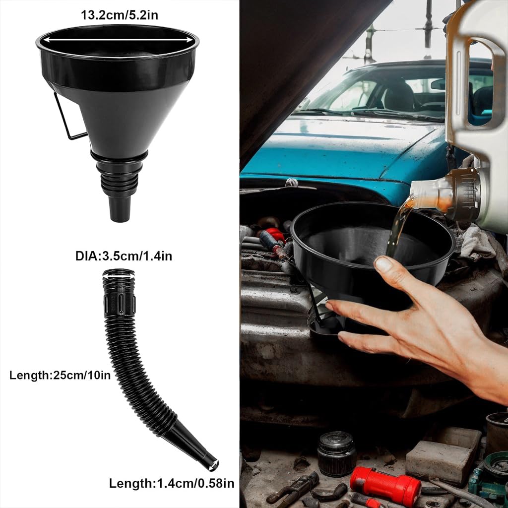 10 PCS Funnels for Automotive Use .Automotive Funnel Set with Wide Mouth Long Neck Hose, Flexible Oil Transmission Fuel Funnel Kit for Oil Change