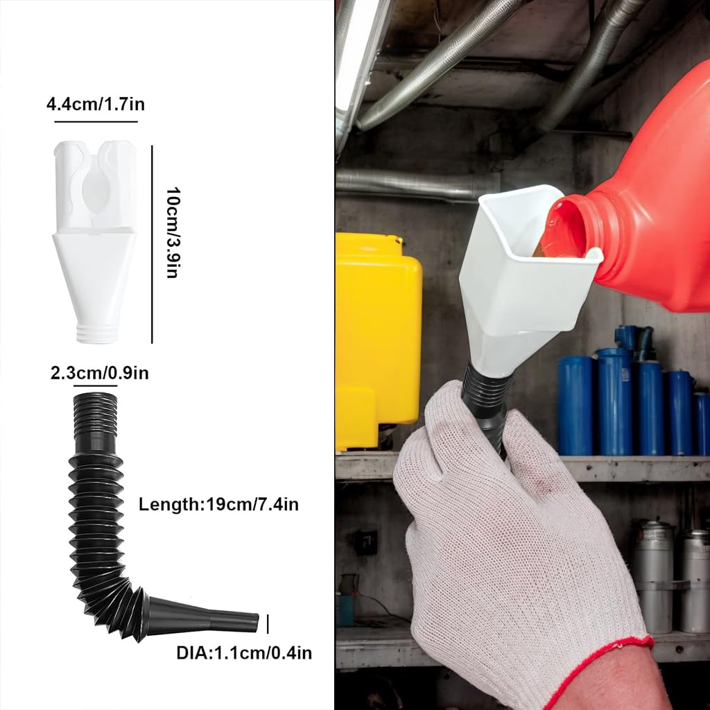 10 PCS Funnels for Automotive Use .Automotive Funnel Set with Wide Mouth Long Neck Hose, Flexible Oil Transmission Fuel Funnel Kit for Oil Change