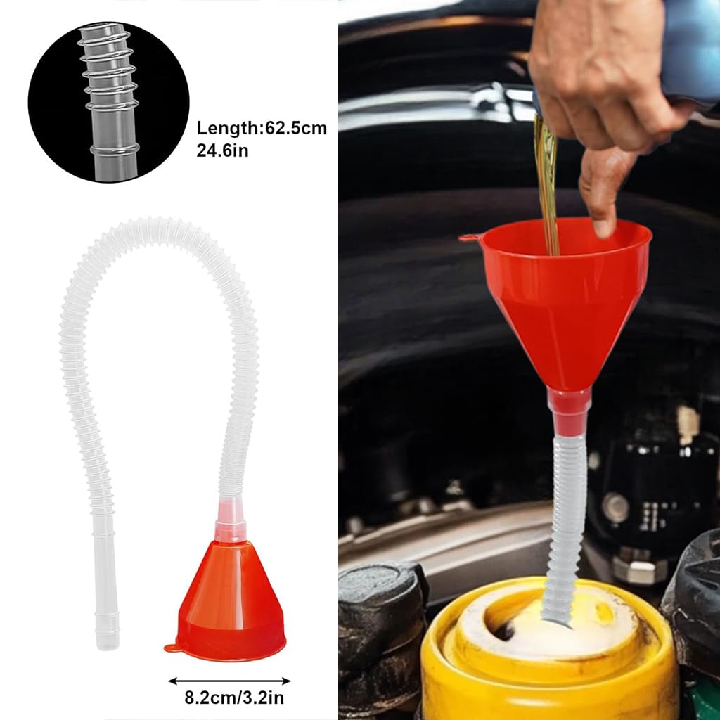 10 PCS Funnels for Automotive Use .Automotive Funnel Set with Wide Mouth Long Neck Hose, Flexible Oil Transmission Fuel Funnel Kit for Oil Change