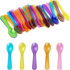 100 Pcs Mini Spoons, Multicolor Disposables Plastic Tasting Spoons for Ice Cream Cake Dessert Party Activity (Multicolor)
