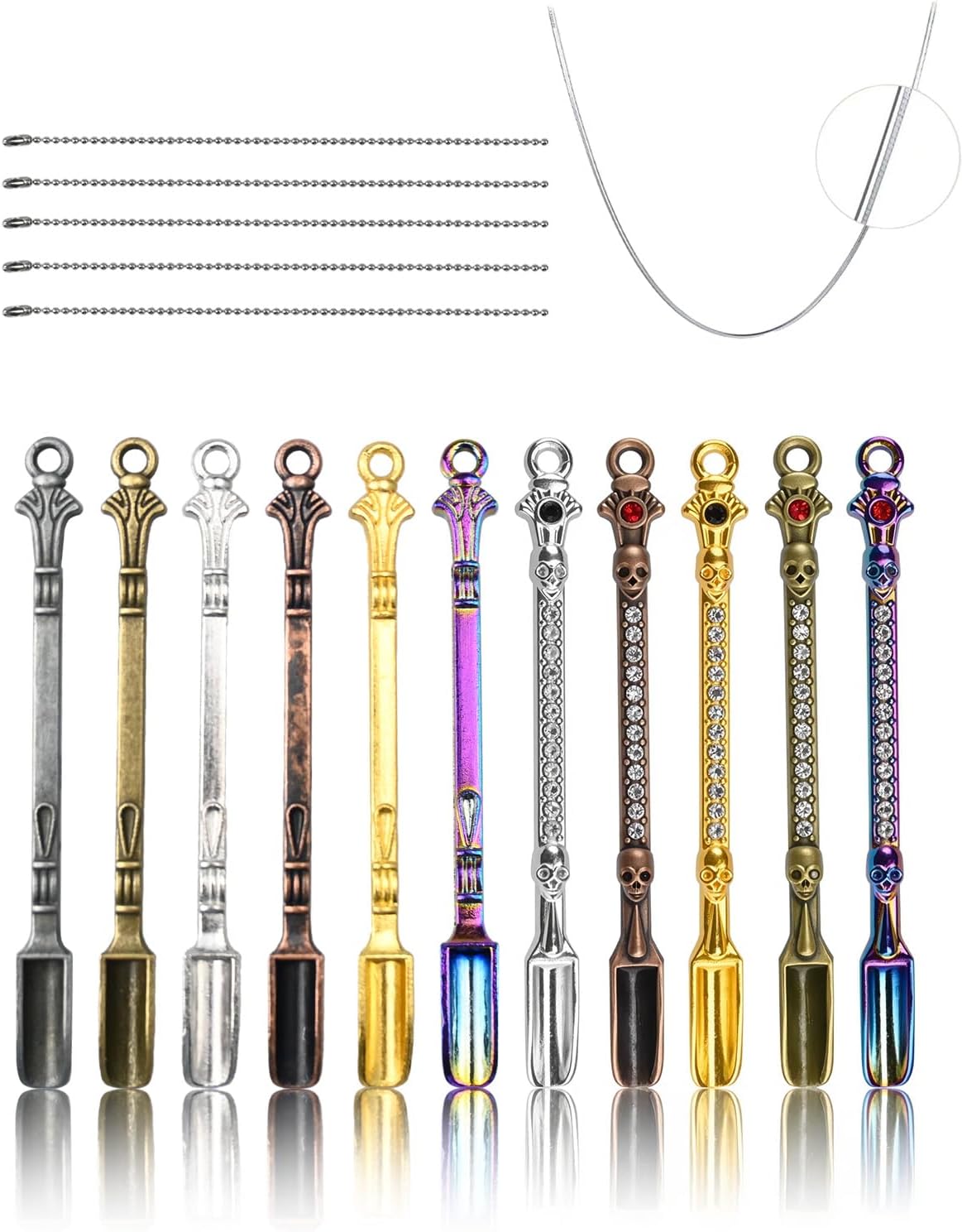 11Pcs Mini Metal Shovel Spoons, Multicolor Tiny Spice Spoon Keychain Charms | Portable Measuring Scoop, Small Alloy Spoons with Keychain and Necklace, Fit for Fit for Spice & DIY Craft Making