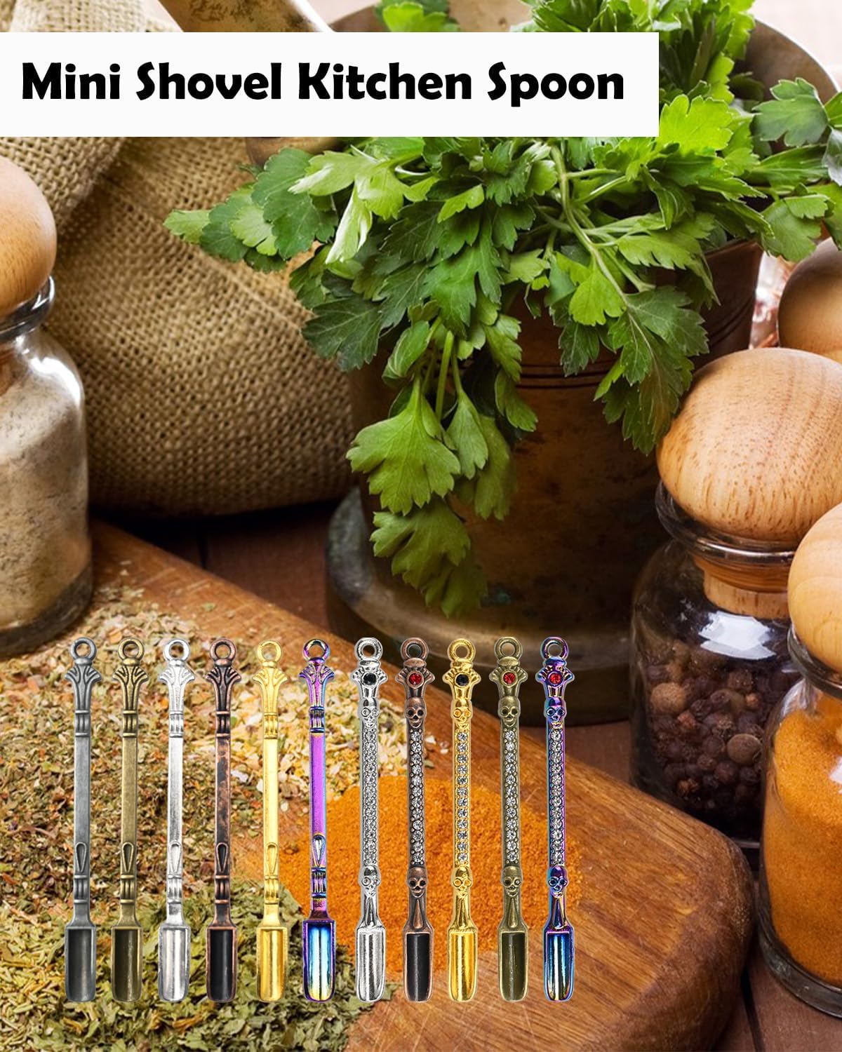 11Pcs Mini Metal Shovel Spoons, Multicolor Tiny Spice Spoon Keychain Charms | Portable Measuring Scoop, Small Alloy Spoons with Keychain and Necklace, Fit for Fit for Spice & DIY Craft Making