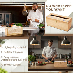 1 Pack 12" x 3000ft Large Plastic Wrap Dispenser with Cutter Roller Commercial Bamboo Holder for 3000ft Film 1000ft Aluminum Foil Non Slip Pad Fit Big Saran Wrap Restaurant Kitchen