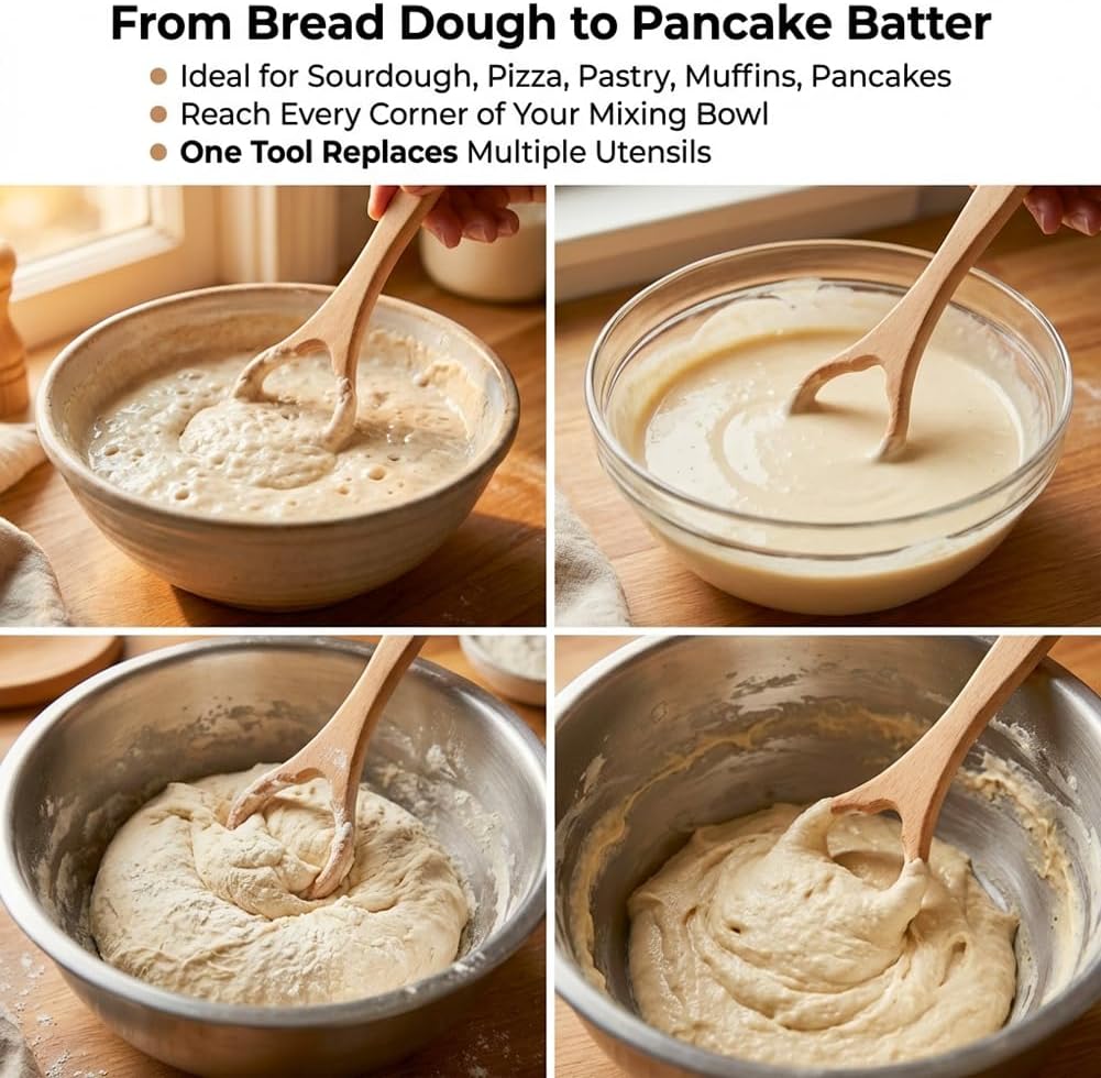13" Wooden Danish Dough Whisk, Ergonomic Sourdough Whisk Dough Mixer Bread Whisking Tool for Bread, Pastry, Pizza & Baking, Sourdough Bread Baking Supplies(COLOR:Wood)