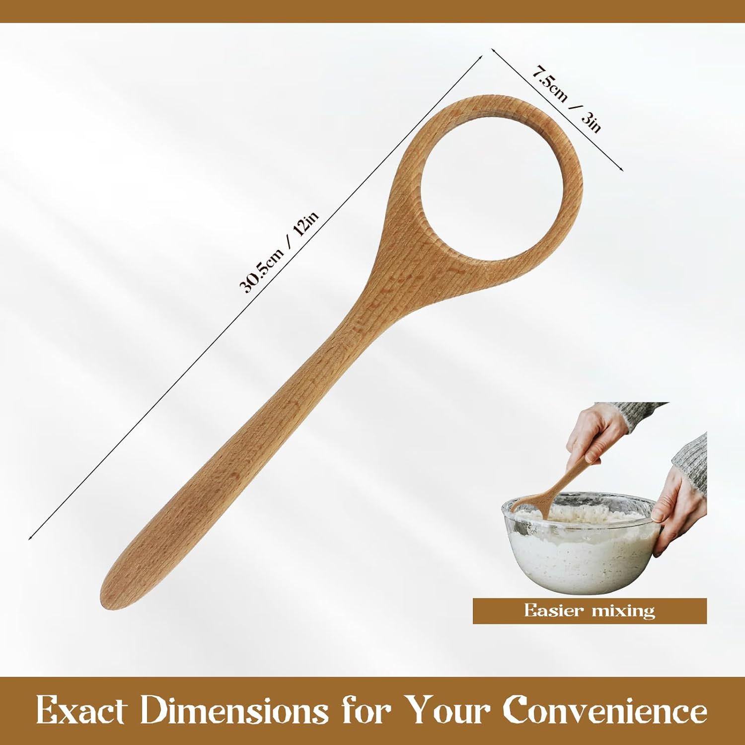 12 Inch Solid Wood Dough Whisk for Sourdough Bread Baking - Heavy Duty Mixing Tool for Cookie Dough, Pizza Pastry Batter - Natural Kitchen Baking Utensil with Ergonomic Handle