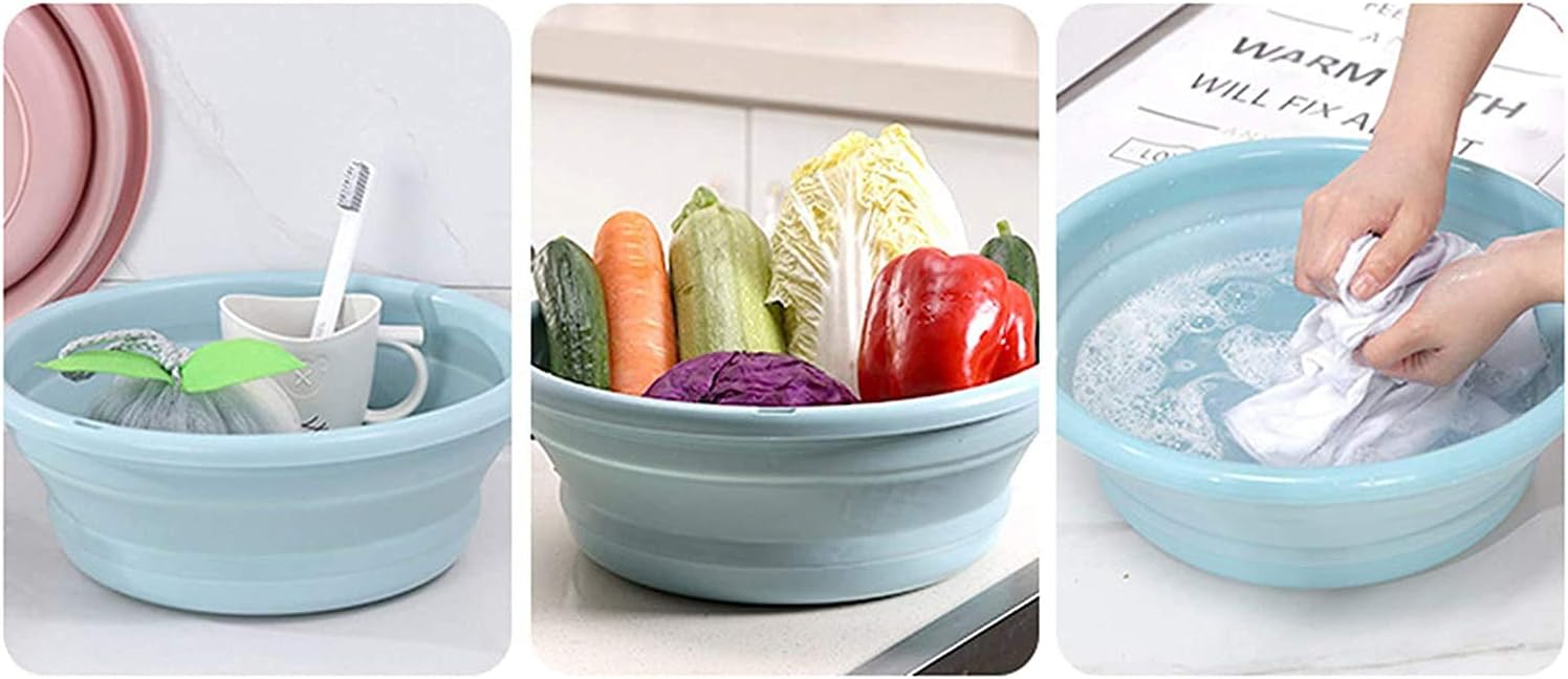 10" Multi-Purpose Collapsible Dish Tub Bowl BPA-Free Round Lightweight Collapsible Wash Basin (Blue)