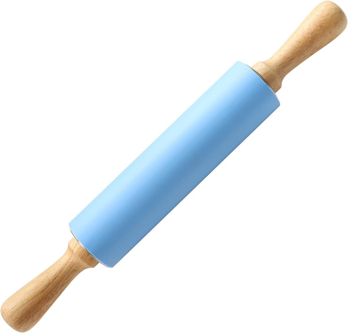 15-inch Silicone Rolling Pin for Baking, Non-stick Surface and Comfortable Wood Handles