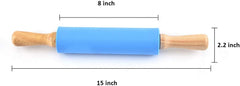 15-inch Silicone Rolling Pin for Baking, Non-stick Surface and Comfortable Wood Handles