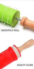 15-inch Silicone Rolling Pin for Baking, Non-stick Surface and Comfortable Wood Handles