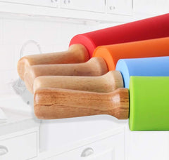 15-inch Silicone Rolling Pin for Baking, Non-stick Surface and Comfortable Wood Handles