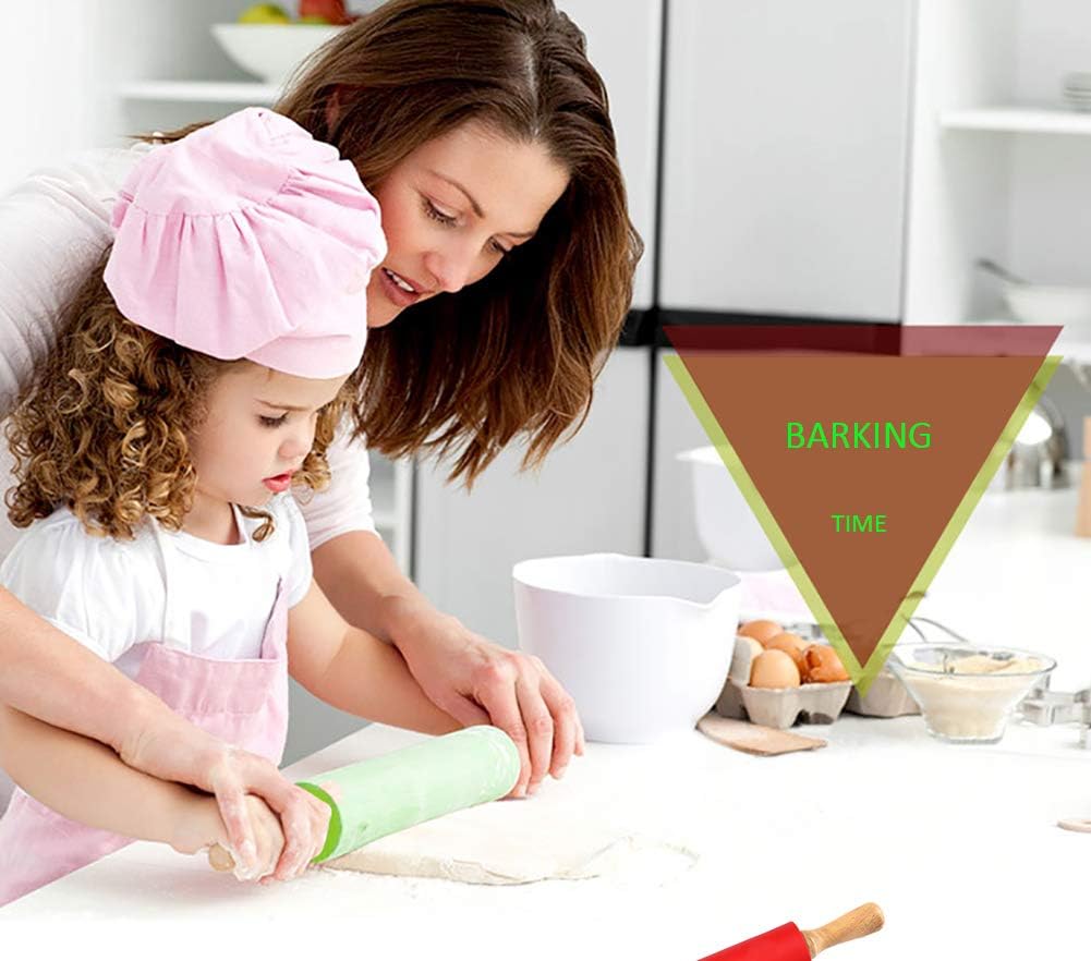 15-inch Silicone Rolling Pin for Baking, Non-stick Surface and Comfortable Wood Handles