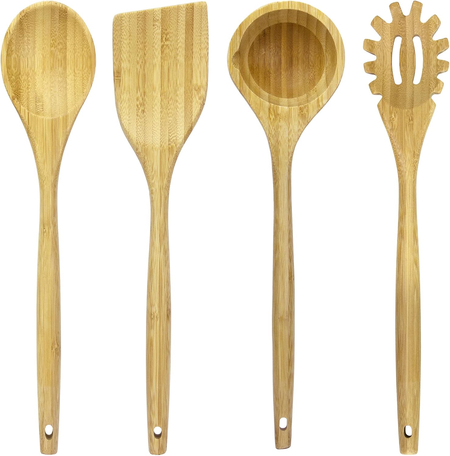 14" Spaghetti Spoon – Natural Bamboo Pasta Server with Teeth | Eco-Friendly, Nonstick Safe, Durable Kitchen Utensil