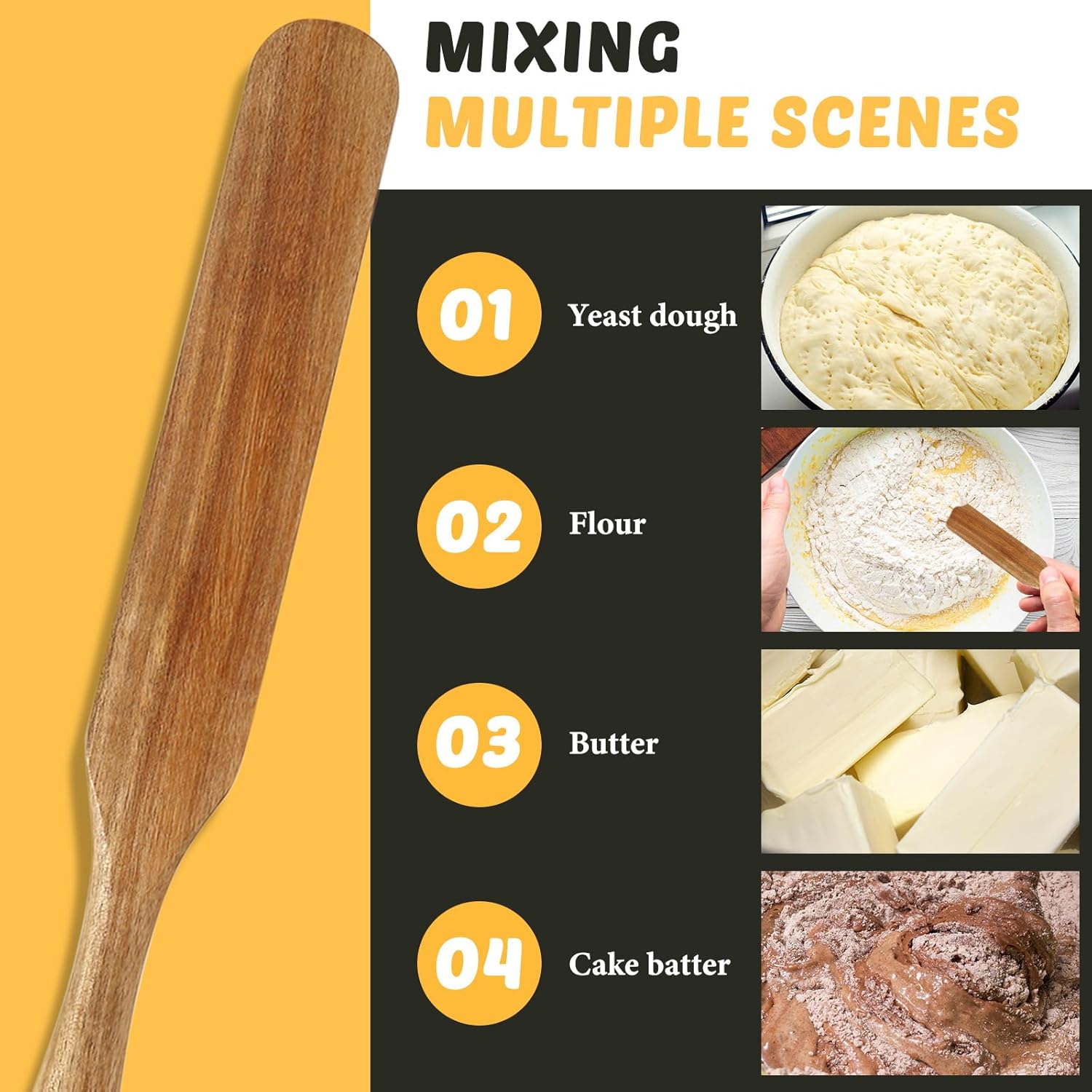 1 Pack 13" Acacia Wooden Spatula for Sourdough Starter, Mixing, Reaching Bottom of Jar, Dough Whisk, Long Handle Jar Spatula, Spurtle Kitchen Tool Wood Kitchen Utensil Kit for Baking, Cooking