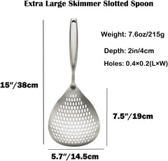 15 Inch Large Skimmer Slotted Spoon 304 Stainless Strainer Spoon | Kitchen Cooking Frying Draining Spoon Rustproof, Integral Forming, Durable, Ergonomic Handle, Dishwasher Safe