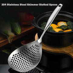 15 Inch Large Skimmer Slotted Spoon 304 Stainless Strainer Spoon | Kitchen Cooking Frying Draining Spoon Rustproof, Integral Forming, Durable, Ergonomic Handle, Dishwasher Safe