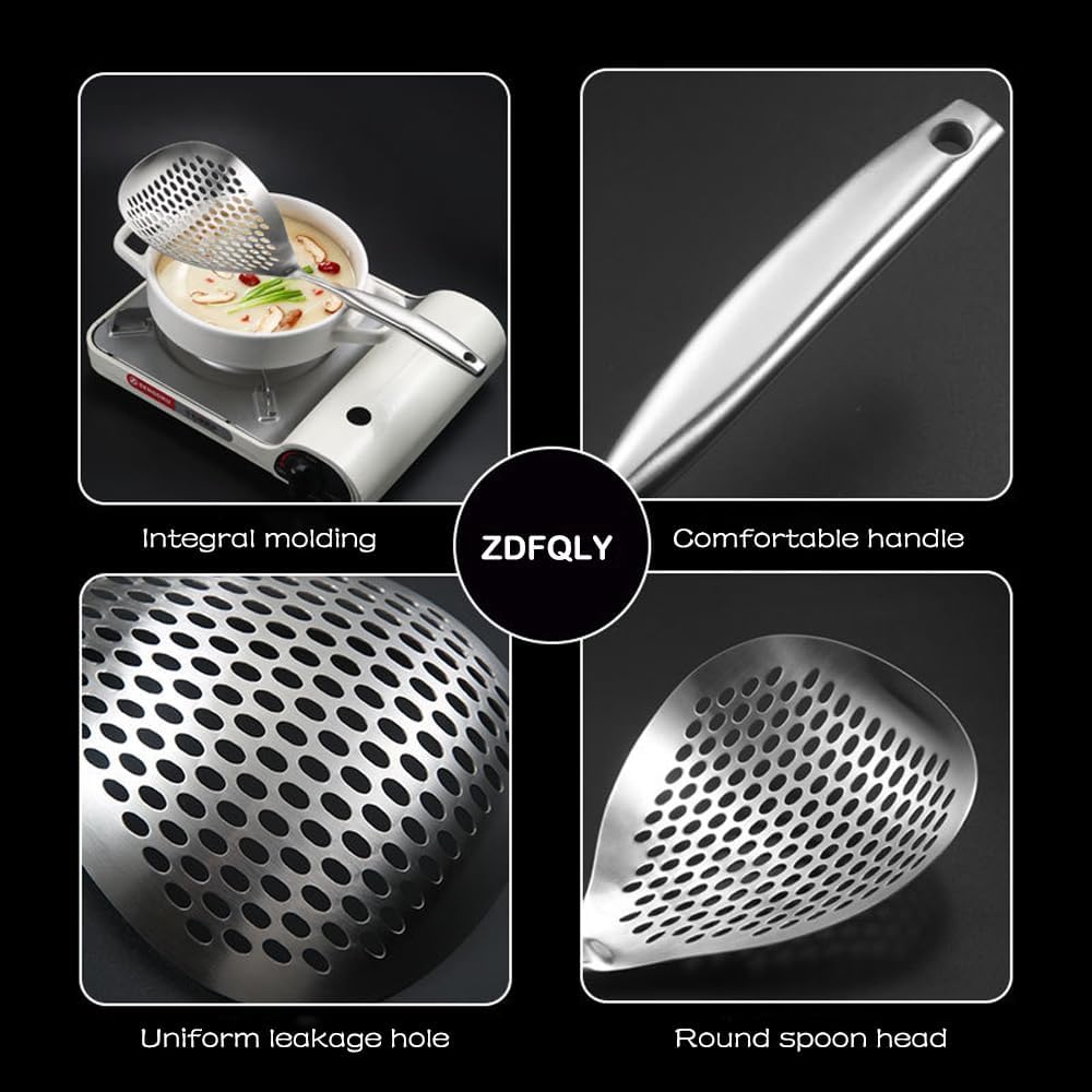 15 Inch Large Skimmer Slotted Spoon 304 Stainless Strainer Spoon | Kitchen Cooking Frying Draining Spoon Rustproof, Integral Forming, Durable, Ergonomic Handle, Dishwasher Safe