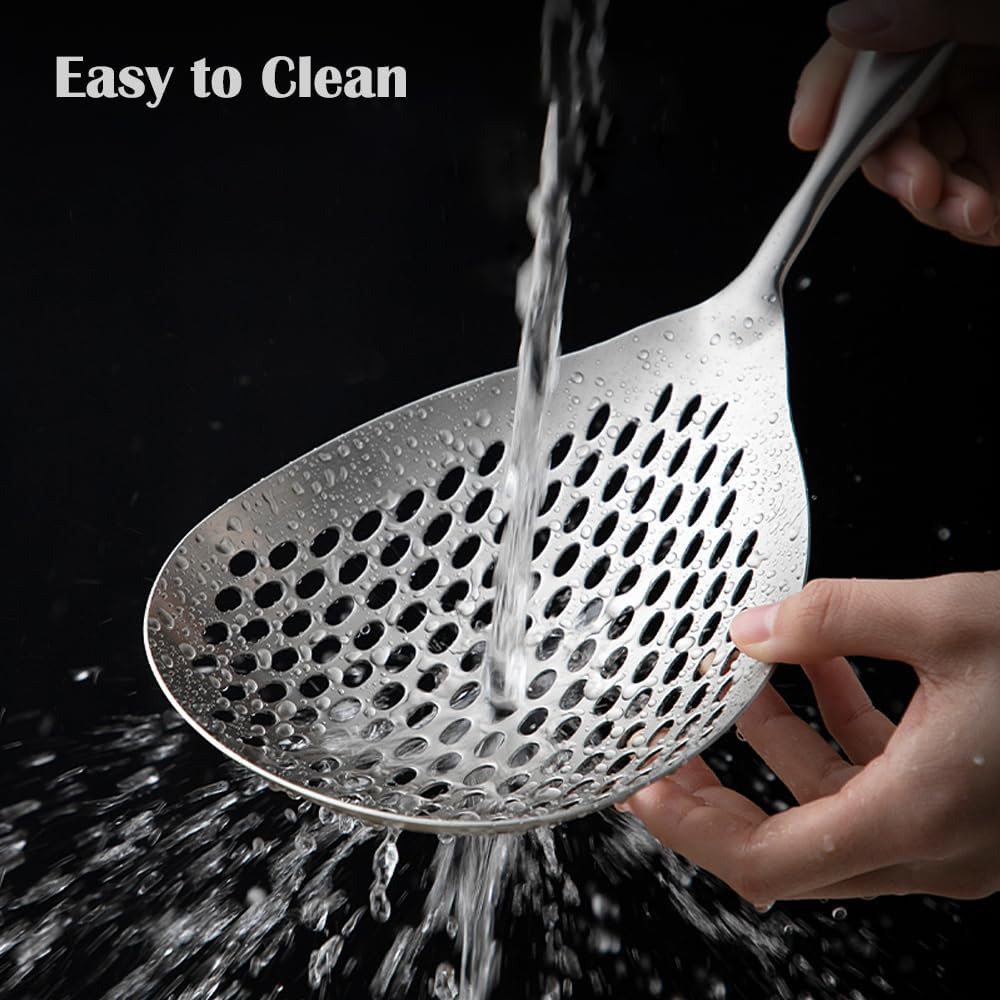 15 Inch Large Skimmer Slotted Spoon 304 Stainless Strainer Spoon | Kitchen Cooking Frying Draining Spoon Rustproof, Integral Forming, Durable, Ergonomic Handle, Dishwasher Safe
