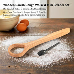 13" Danish Dough Whisk, Wooden Traditional Whisk for Bread/Pizza/Pastry/Cakes