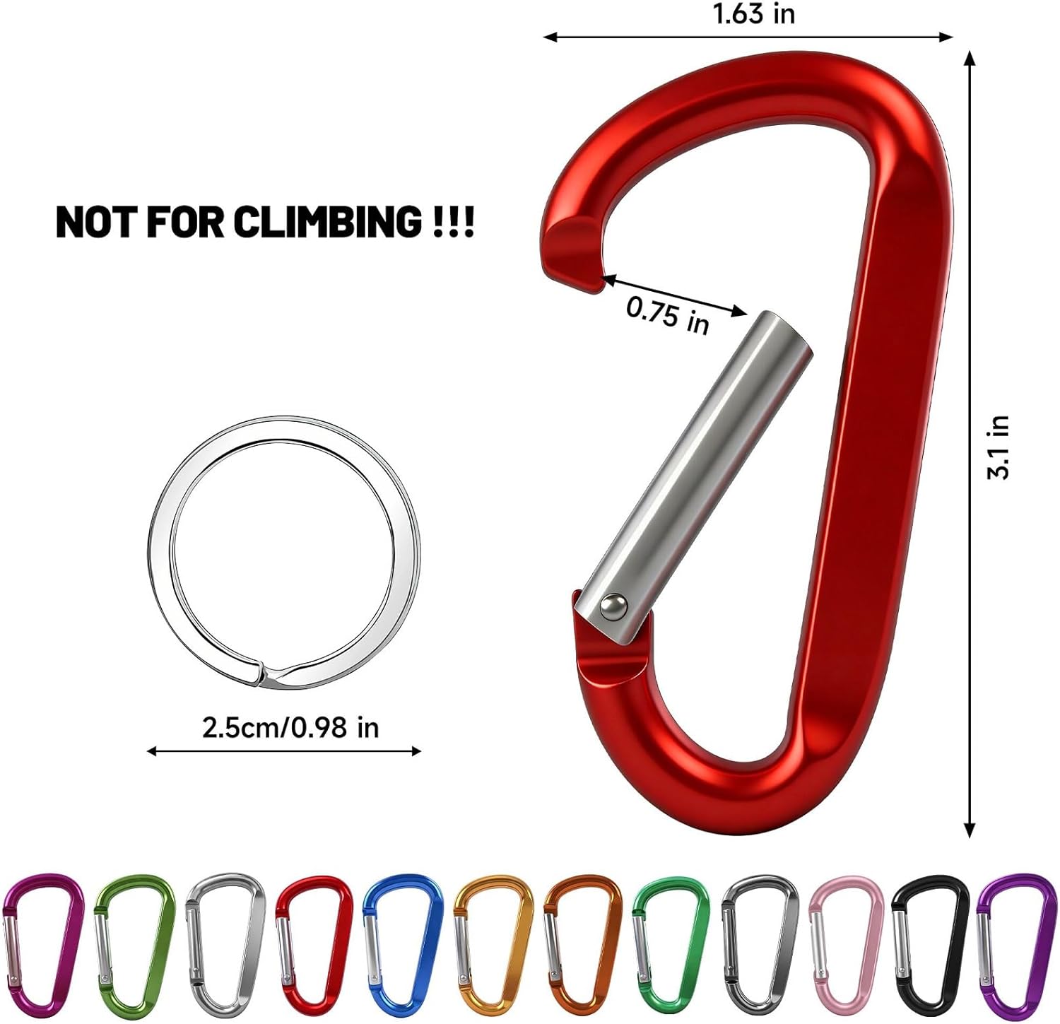 12PCS Carabiner Keychain Clip - 3" Aluminum Caribeener Key Clip,D Ring Shape Nonlocking Carabeaner Hook Buckle,Multi-Function Spring Snap Key Clips Tool for Home,Camping,Hiking,Traveling,Backpack