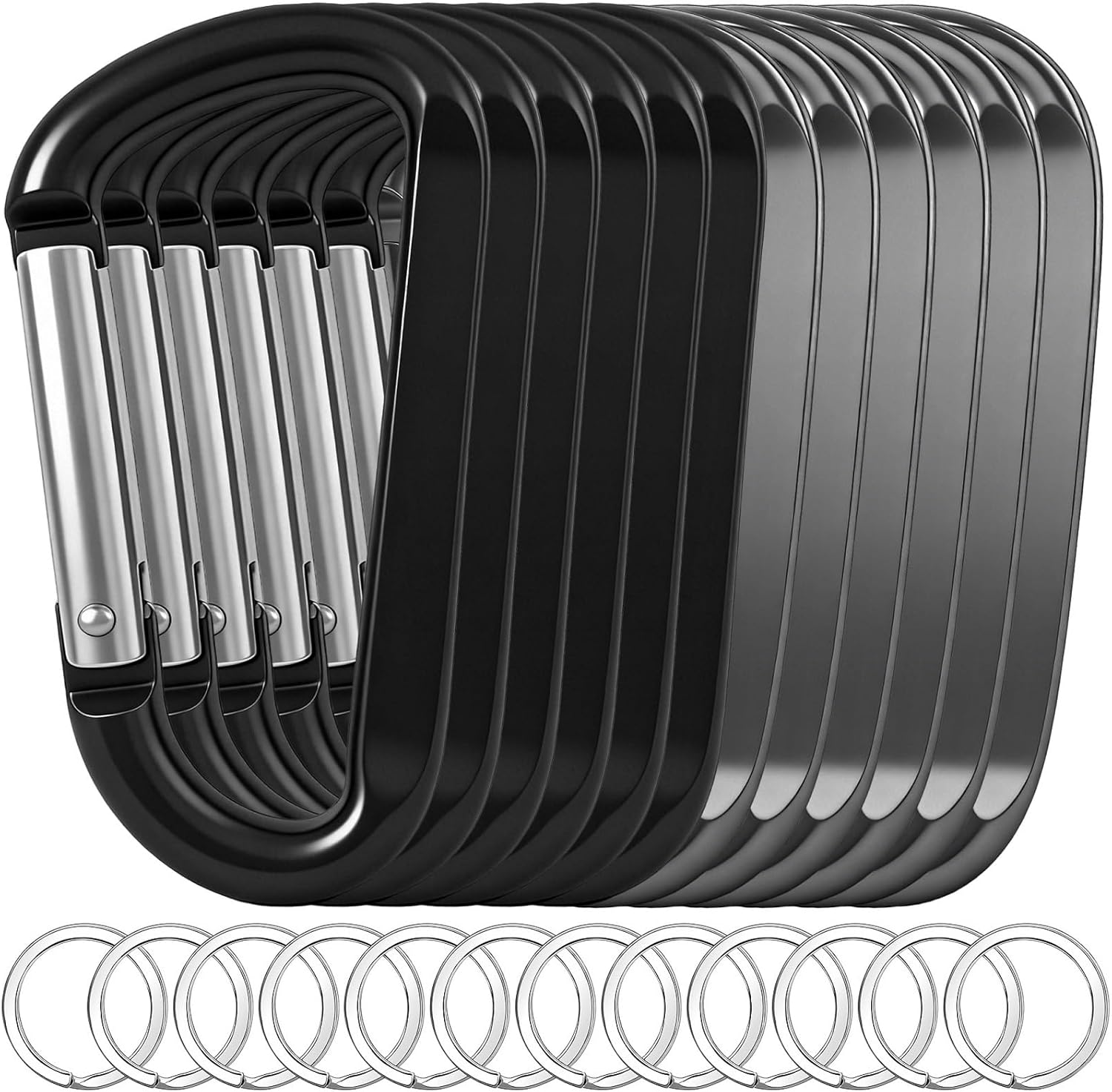 12PCS Carabiner Keychain Clip - 3" Aluminum Caribeener Key Clip,D Ring Shape Nonlocking Carabeaner Hook Buckle,Multi-Function Spring Snap Key Clips Tool for Home,Camping,Hiking,Traveling,Backpack