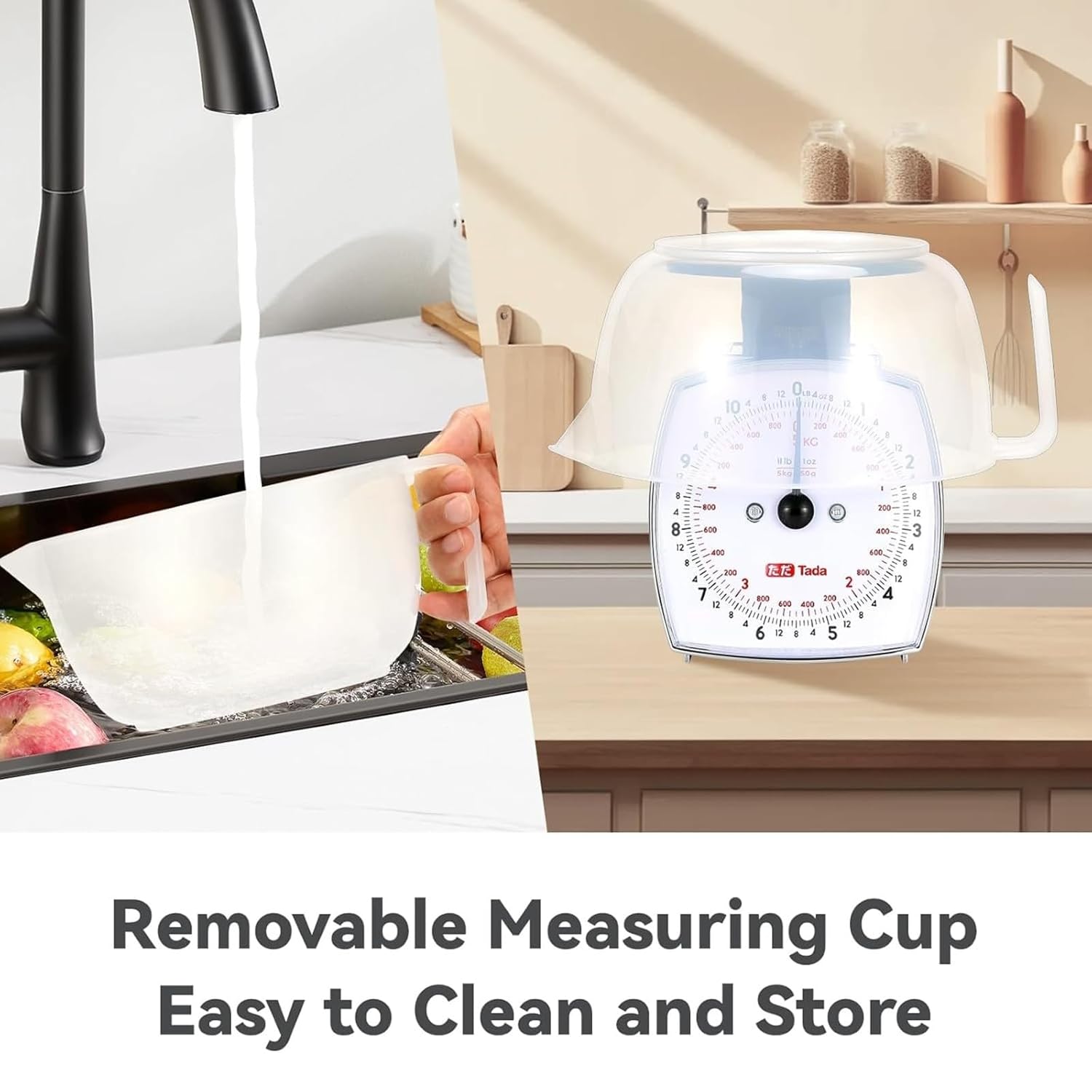 11lb Analog Food Scale Mechanical Dial Kitchen Scale | Removable Measuring Cup, Tare Function