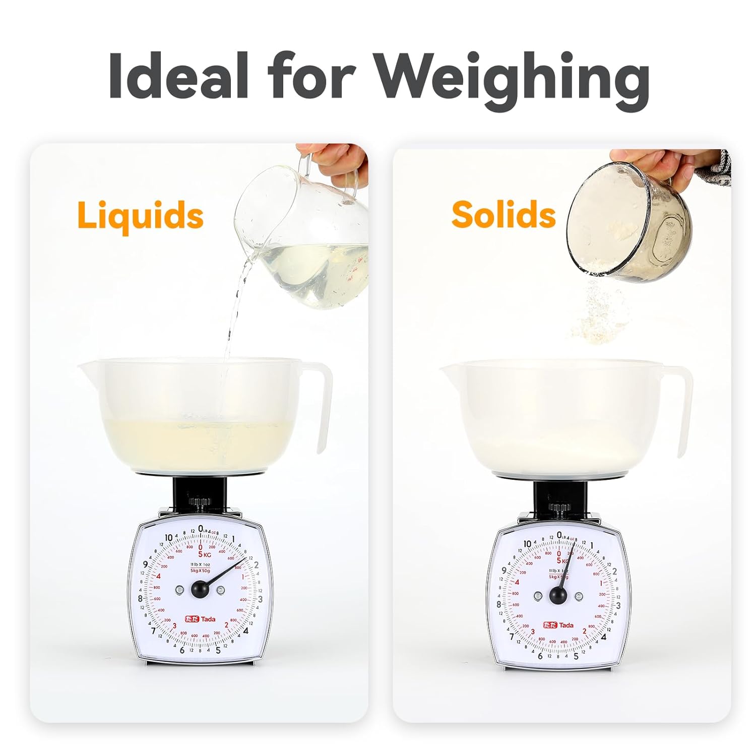 11lb Analog Food Scale Mechanical Dial Kitchen Scale | Removable Measuring Cup, Tare Function