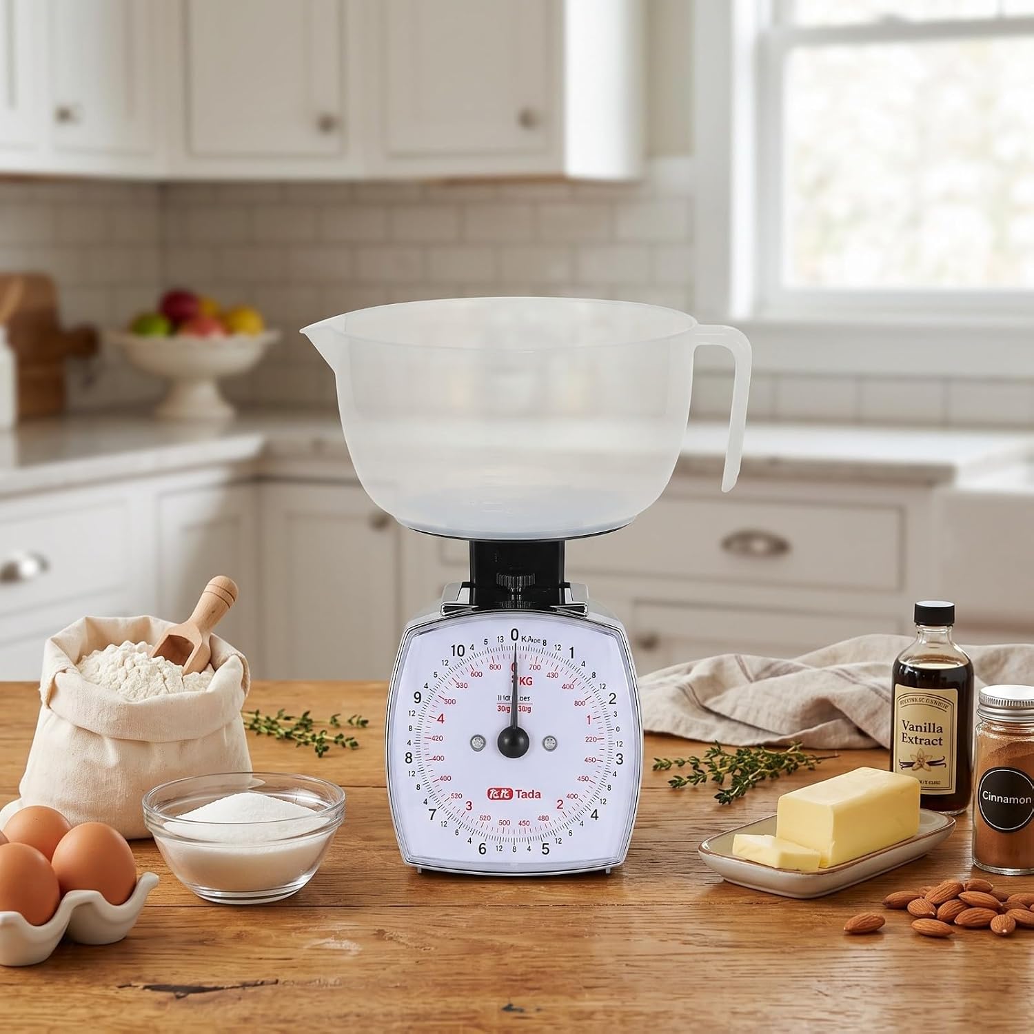 11lb Analog Food Scale Mechanical Dial Kitchen Scale | Removable Measuring Cup, Tare Function