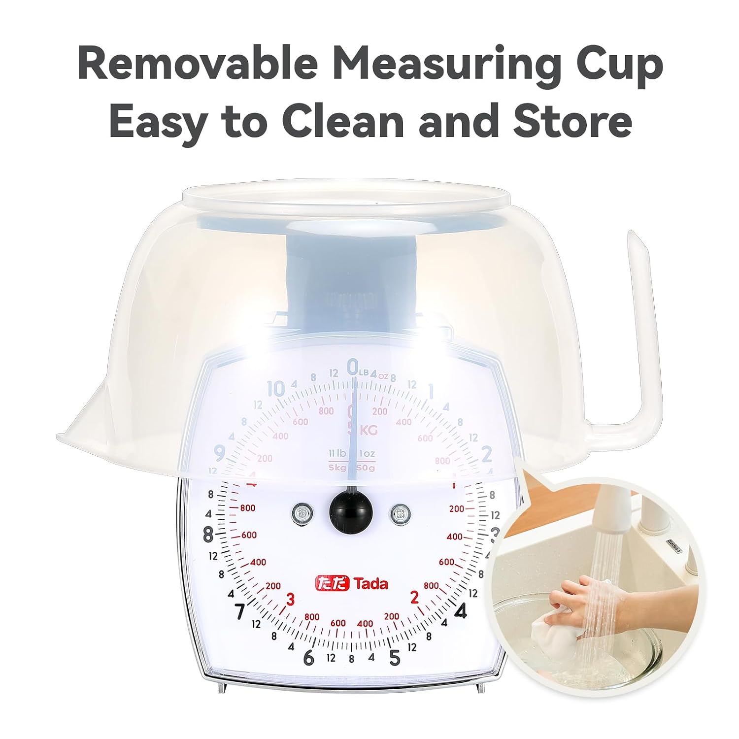 11lb Analog Food Scale Mechanical Dial Kitchen Scale | Removable Measuring Cup, Tare Function