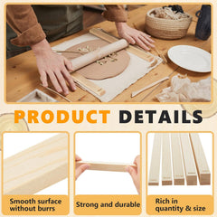 10 Pcs Clay Pottery Rolling Pin Guides,5 Size,Wood Color | Wooden, Teaching Rolling Mud Stick Guide, Polymer Clay Depth Thickness Guide, Pottery Mudboard Tool