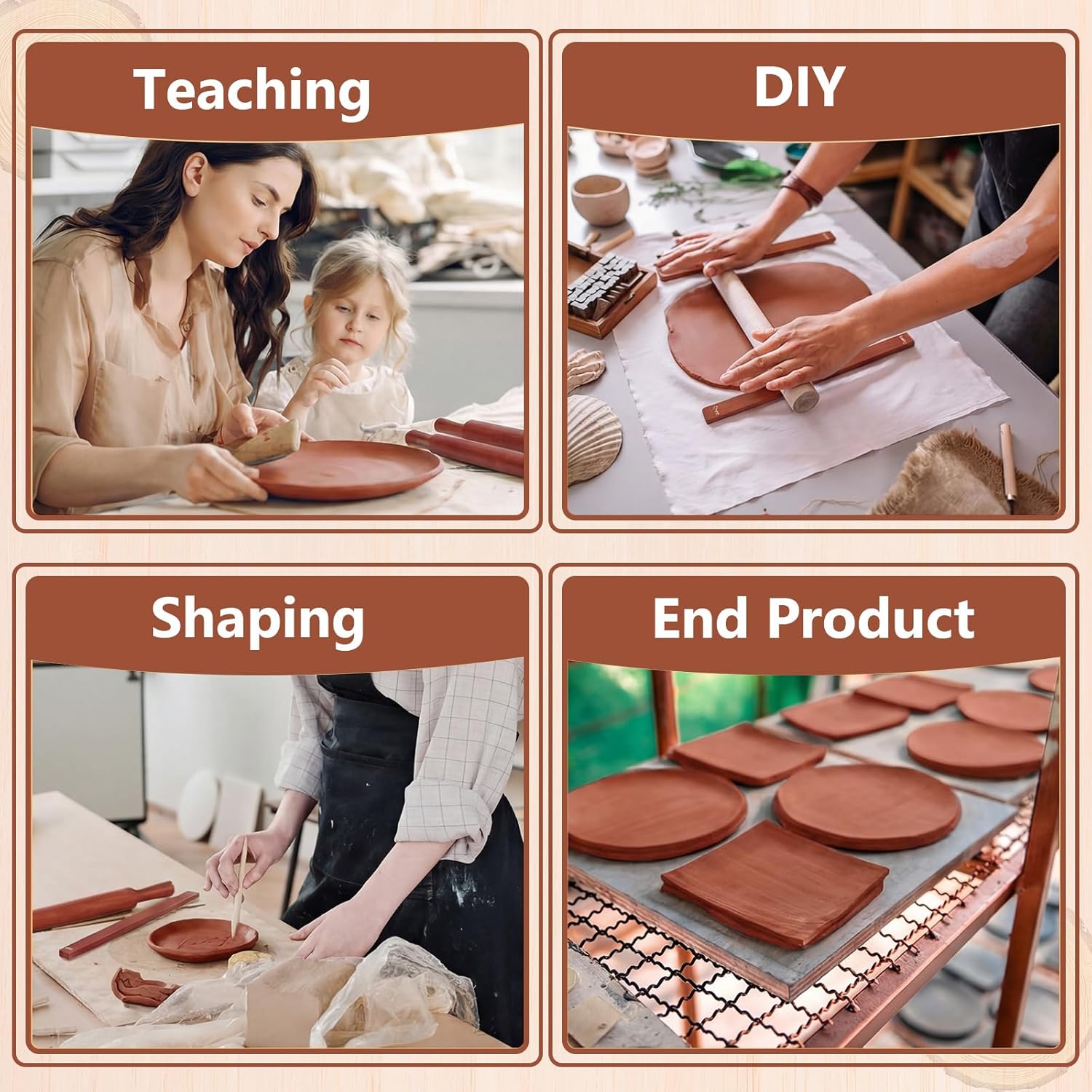 10 Pcs Clay Pottery Rolling Pin Guides,5 Size,Wood Color | Wooden, Teaching Rolling Mud Stick Guide, Polymer Clay Depth Thickness Guide, Pottery Mudboard Tool