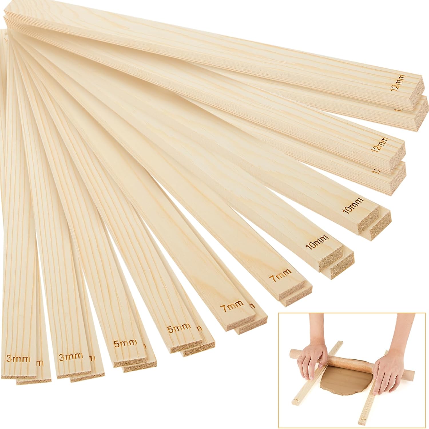 10 Pcs Clay Pottery Rolling Pin Guides,5 Size,Wood Color | Wooden, Teaching Rolling Mud Stick Guide, Polymer Clay Depth Thickness Guide, Pottery Mudboard Tool