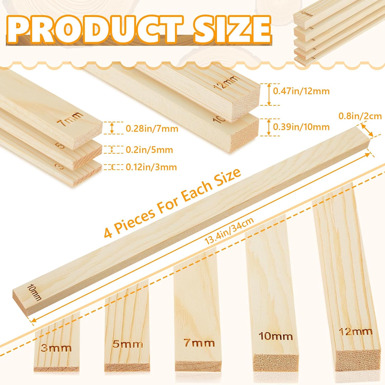10 Pcs Clay Pottery Rolling Pin Guides,5 Size,Wood Color | Wooden, Teaching Rolling Mud Stick Guide, Polymer Clay Depth Thickness Guide, Pottery Mudboard Tool