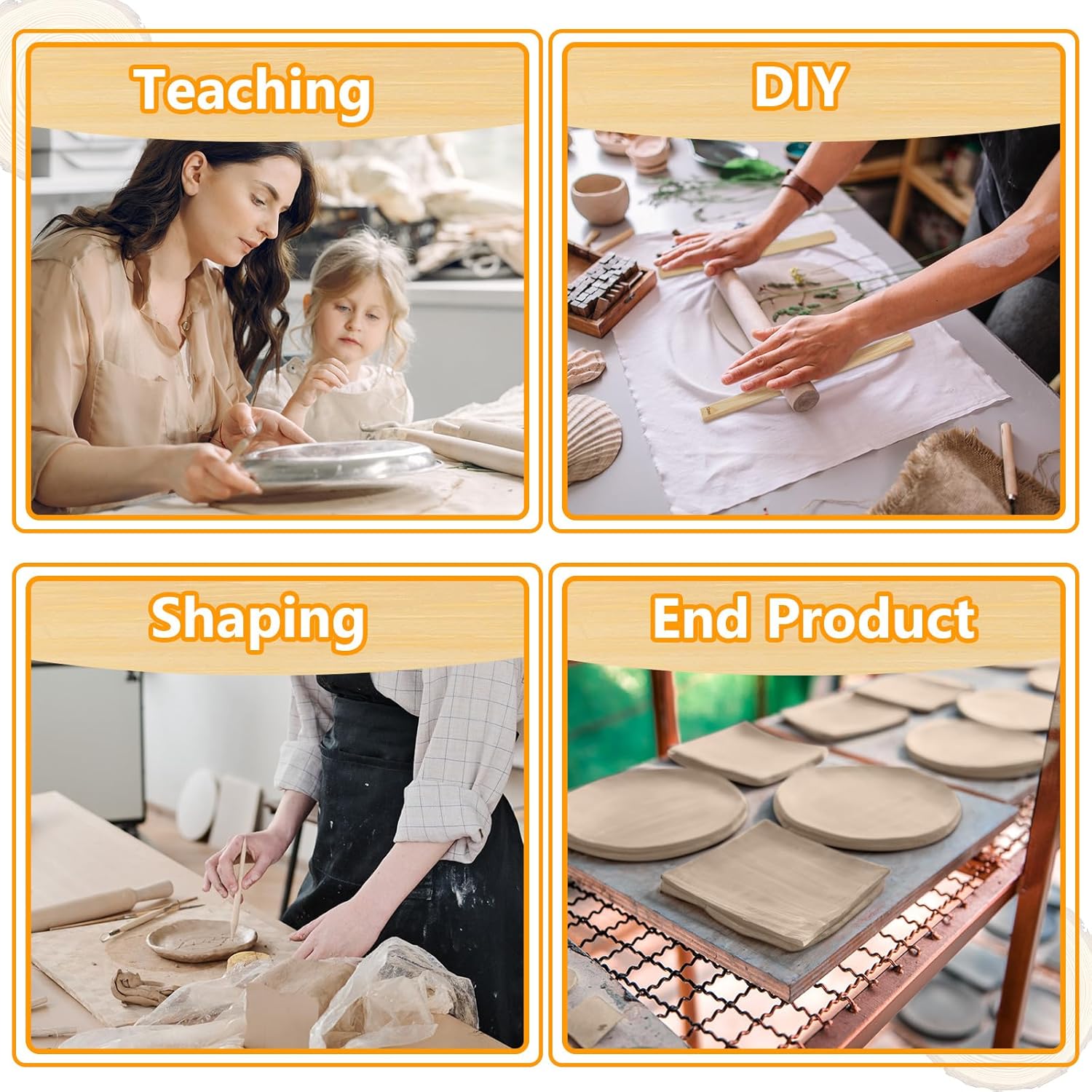 10 Pcs Clay Pottery Rolling Pin Guides,5 Size,Wood Color | Wooden, Teaching Rolling Mud Stick Guide, Polymer Clay Depth Thickness Guide, Pottery Mudboard Tool