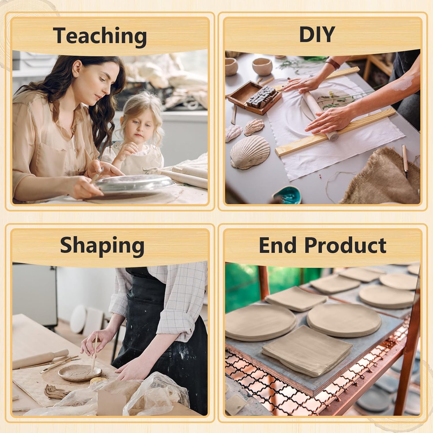 10 Pcs Clay Pottery Rolling Pin Guides,5 Size,Wood Color | Wooden, Teaching Rolling Mud Stick Guide, Polymer Clay Depth Thickness Guide, Pottery Mudboard Tool