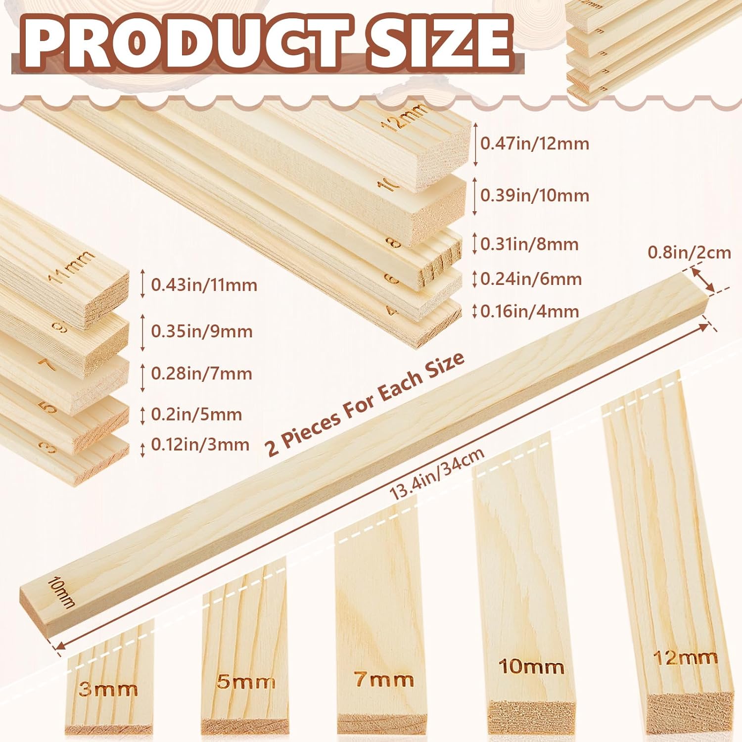 10 Pcs Clay Pottery Rolling Pin Guides,5 Size,Wood Color | Wooden, Teaching Rolling Mud Stick Guide, Polymer Clay Depth Thickness Guide, Pottery Mudboard Tool