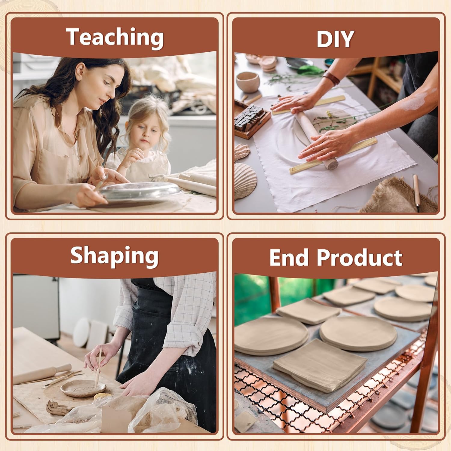 10 Pcs Clay Pottery Rolling Pin Guides,5 Size,Wood Color | Wooden, Teaching Rolling Mud Stick Guide, Polymer Clay Depth Thickness Guide, Pottery Mudboard Tool