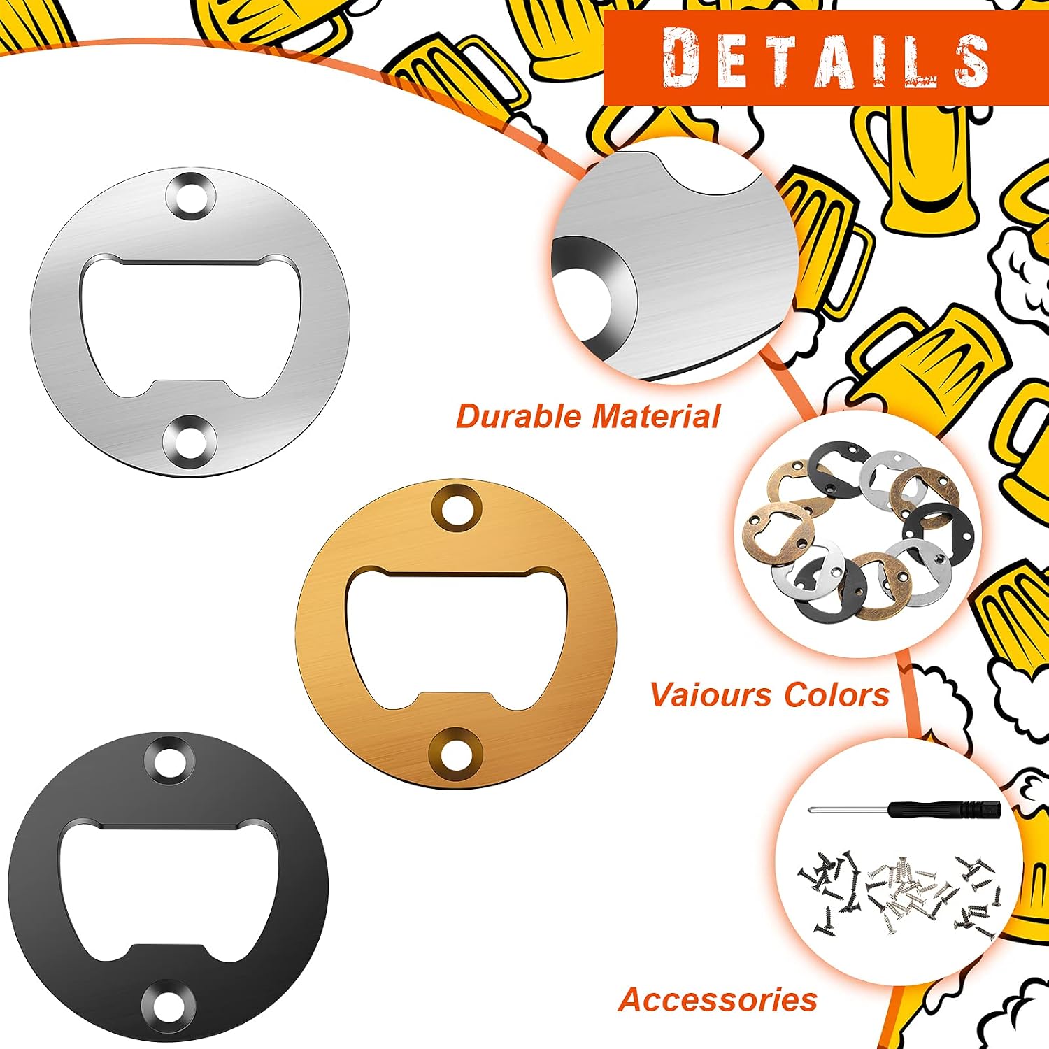 15 Sets Bottle Opener Inserts Kit Stainless Steel Round Bottle Openers Metal Inserts with Screws and Screwdriver for Bottles Opener DIY Resin Mould Kit