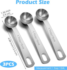 1 Tablespoon Measuring Spoon, 3PCS Stainless Steel Single Measuring Spoon, 3 Tsp/1 Tbsp Marked, Durable Rust Resistant Metal for Cooking Baking Coffee Sugar (Silver, 15 Ml)