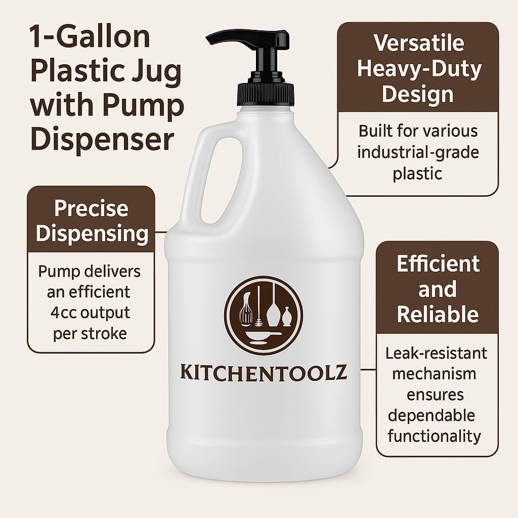 1-Gallon Plastic Jug with Pump Dispenser - Ideal for Epoxy Resin, Laundry Detergent, Liquid Soap, Snow Cone Syrup, Batter