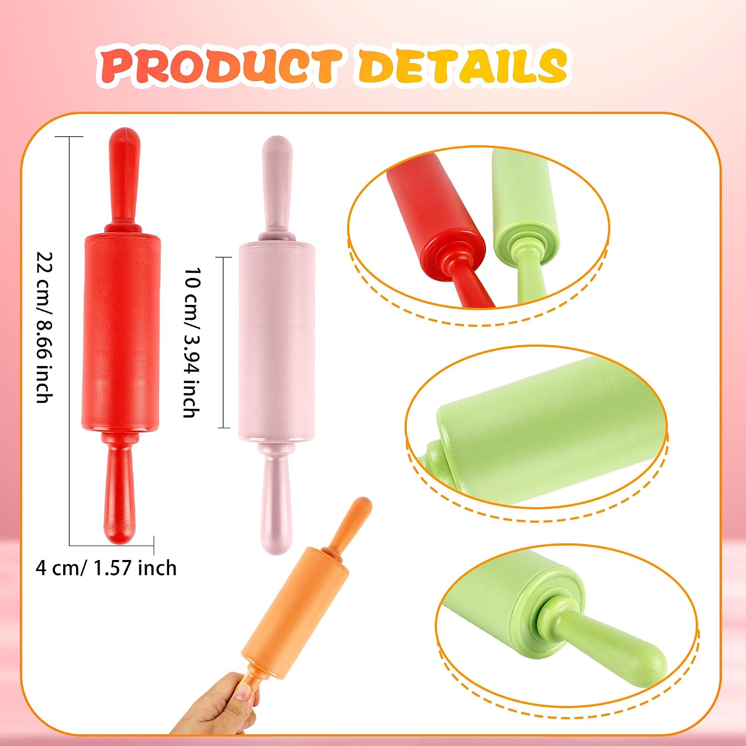 10 Pcs 9 Inch Mini Rolling Pins Small Plastic Handle Rolling Pin Non-Stick Rolling Pins for Kids Kitchen Baking Pastry Cake Cookie Chef Role Playing Game, 5 Colors