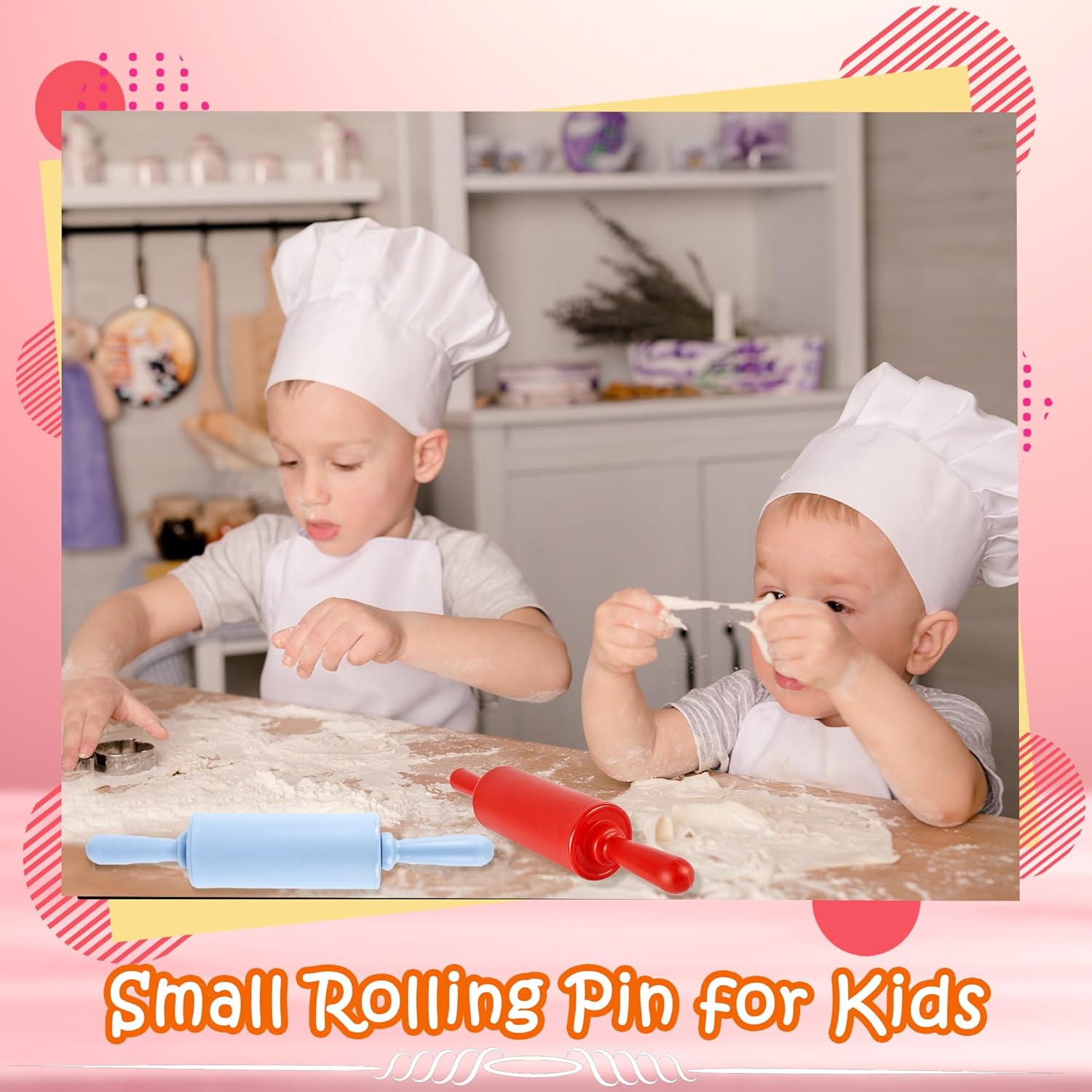 10 Pcs 9 Inch Mini Rolling Pins Small Plastic Handle Rolling Pin Non-Stick Rolling Pins for Kids Kitchen Baking Pastry Cake Cookie Chef Role Playing Game, 5 Colors