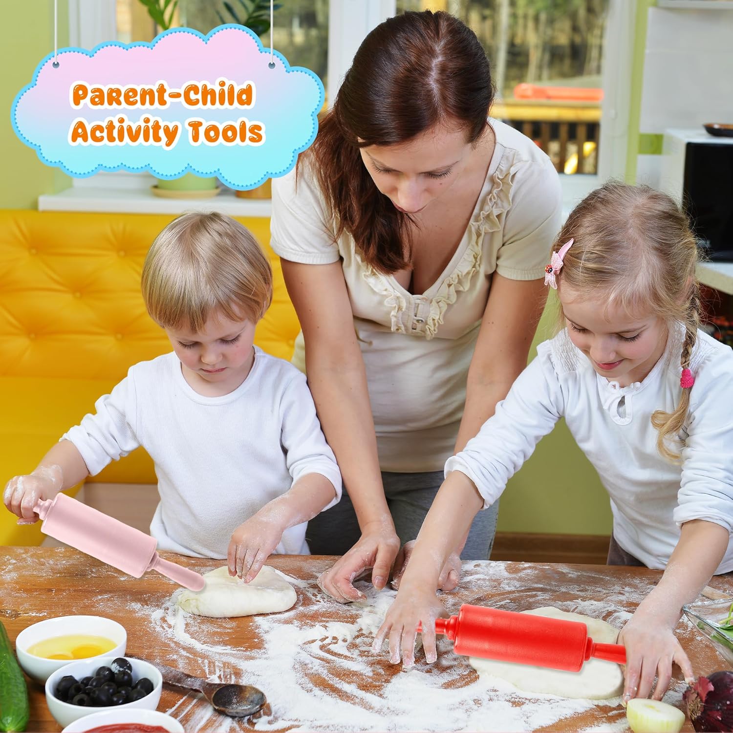 10 Pcs 9 Inch Mini Rolling Pins Small Plastic Handle Rolling Pin Non-Stick Rolling Pins for Kids Kitchen Baking Pastry Cake Cookie Chef Role Playing Game, 5 Colors
