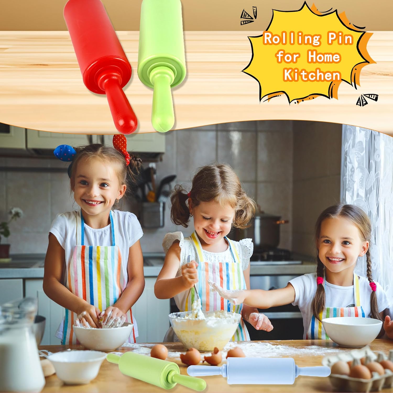 10 Pcs 9 Inch Mini Rolling Pins Small Plastic Handle Rolling Pin Non-Stick Rolling Pins for Kids Kitchen Baking Pastry Cake Cookie Chef Role Playing Game, 5 Colors