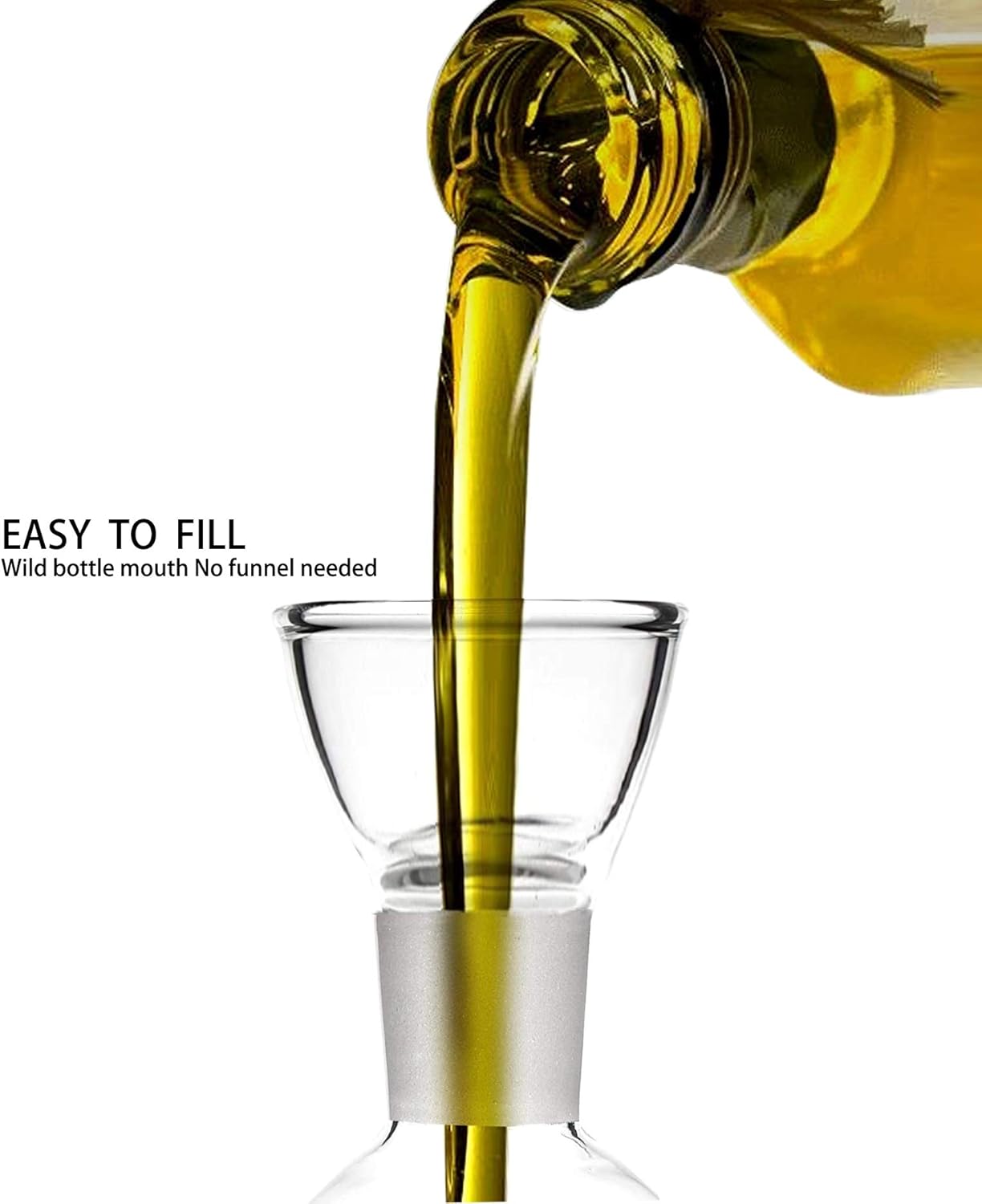 13ounce/ 380 ml Clear Glass Olive Oil Dispenser Bottle - Oil & Vinegar Cruet with Pourers and NO Funnel Needed - Olive Oil Carafe Decanter for Kitchen and BBQ