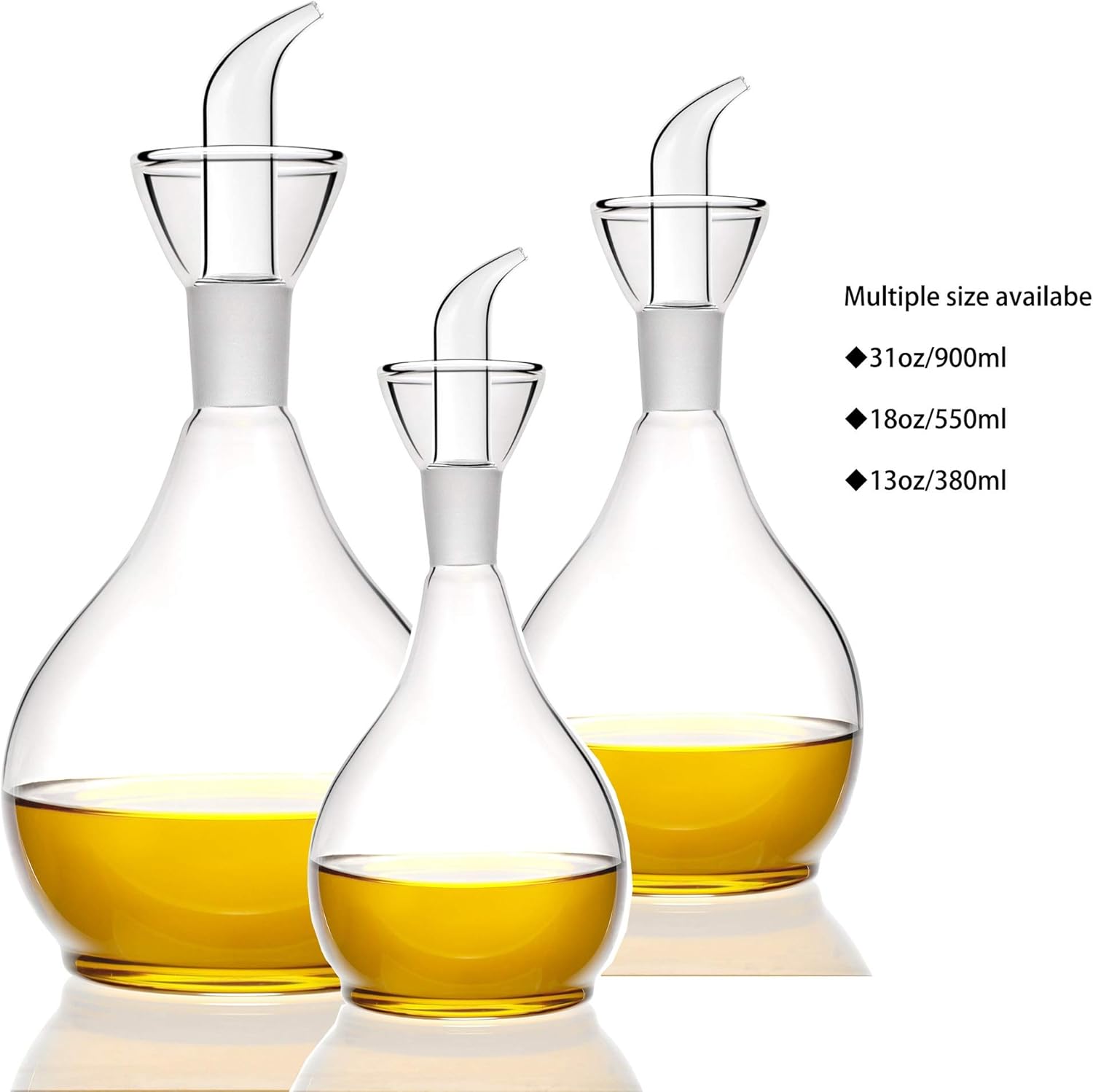 13ounce/ 380 ml Clear Glass Olive Oil Dispenser Bottle - Oil & Vinegar Cruet with Pourers and NO Funnel Needed - Olive Oil Carafe Decanter for Kitchen and BBQ