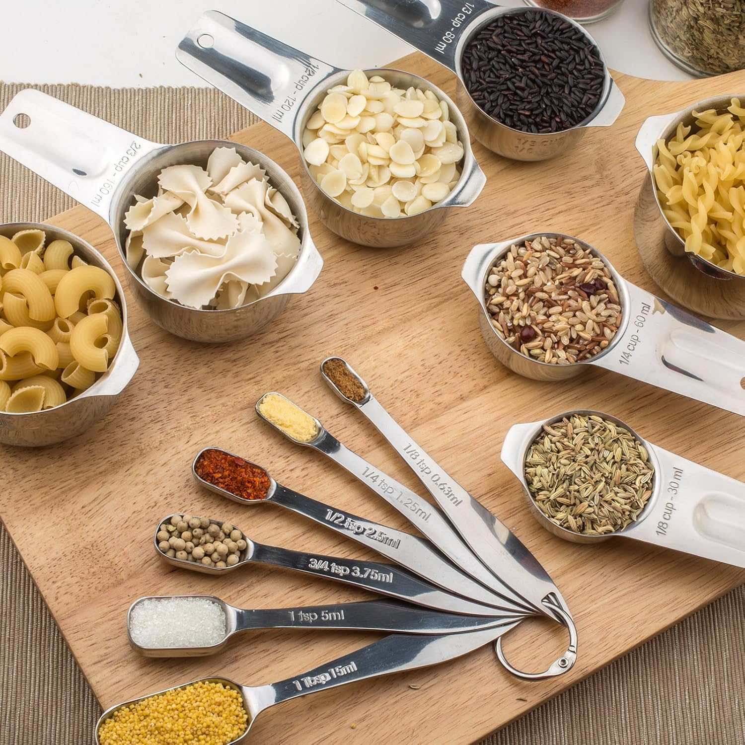 13-Piece Measuring Cups and Spoons Set, 18/8 Stainless Steel, Silver | Clearly Marked US and Metric Measurements, 7 Cups and 6 Spoons Nest for Dry and Wet Ingredients in Cooking and Baking