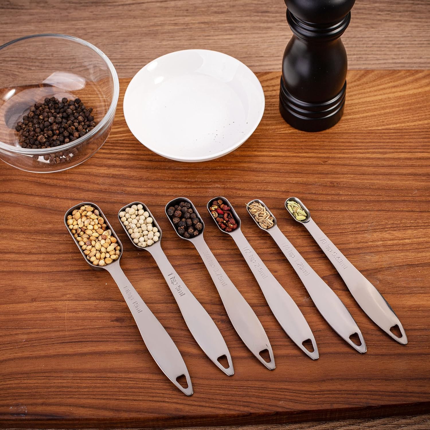 13-Piece Measuring Cups and Spoons Set, 18/8 Stainless Steel, Silver | Clearly Marked US and Metric Measurements, 7 Cups and 6 Spoons Nest for Dry and Wet Ingredients in Cooking and Baking